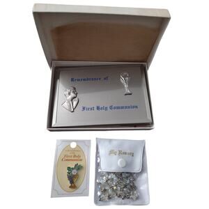 Vintage First Communion Bundle - Made in Italy Rosary & Keepsake